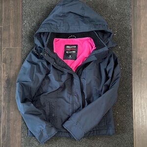 Hollister Kids Navy and Pink Hooded Raincoat - Medium